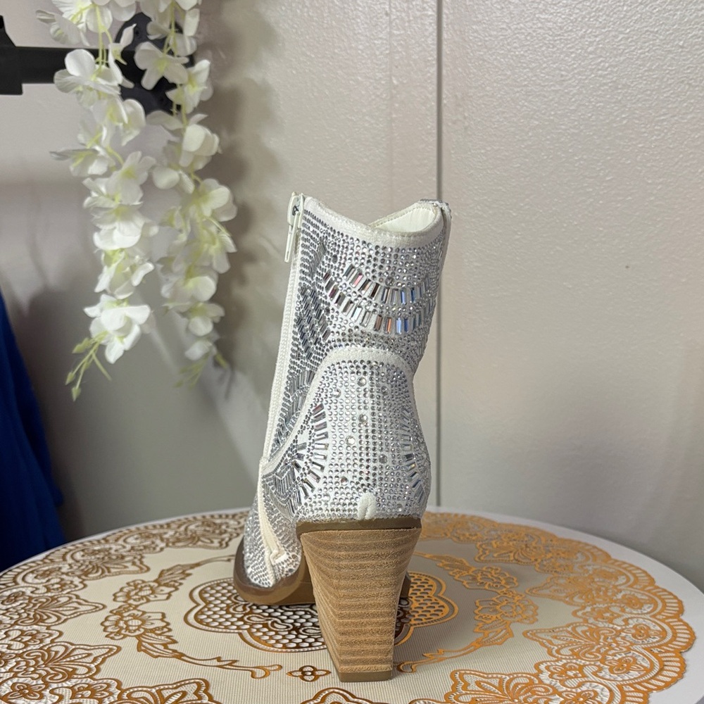 Very G White Rhinestone Heeled Boots - Picture 4 of 4